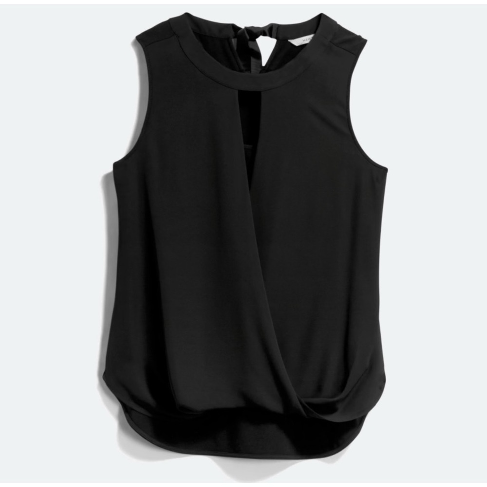 Stitch Fix 41 Hawthorn Black Sleeveless Surplice Mixed Material Top